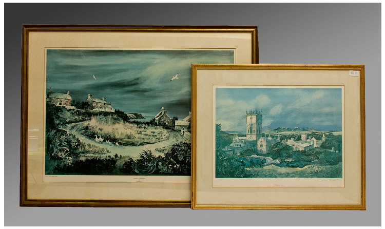 John Rogers Signed Framed Prints. 1. `Sunday Afternoon`, 23 by 17 inches. 2. `St David`s Cathedral