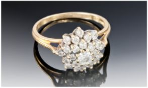 18ct Gold Diamond Cluster Ring, Set With Round Modern Cut Diamonds, Estimated Diamond Weight 1.00ct,