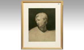 An Extremly Fine Quality Charcoal Drawing Of A Neo Classical  Youths Head. After the antique with