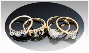 18ct Gold Diamond and Stone Set Rings, (3) in total. All fully hallmarked. 8.7grams. Plus a 9ct gold