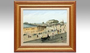 Tom Dodson 1910-91. Titled `Victoria Pier, Blackpool` Oil on canvas. Signed & dated 1976. 13.5x18``.