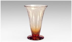 Bubble Glass Trumpet Vase, amber shading from a dark honey circular base to pale yellow at the