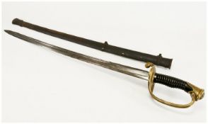 French Infantry Officers Sword & Scabbard, Model 1845, Ribbed Horn Grip, Spear Pointed Blade, Etched