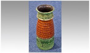West German Tall Vase, with green decoration and a green band to middle, measuring 16 inches high.
