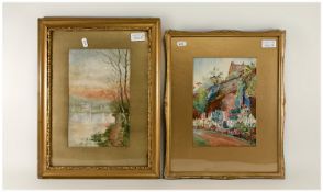 Pair Of Early 20thC Framed Watercolours, Lakeland And Country Road Scene, 9 x 7 Inches. Both With