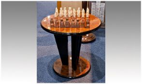 Modern Burr Walnut Veneered Chess Table, of circular form, with matching base, complete with a `