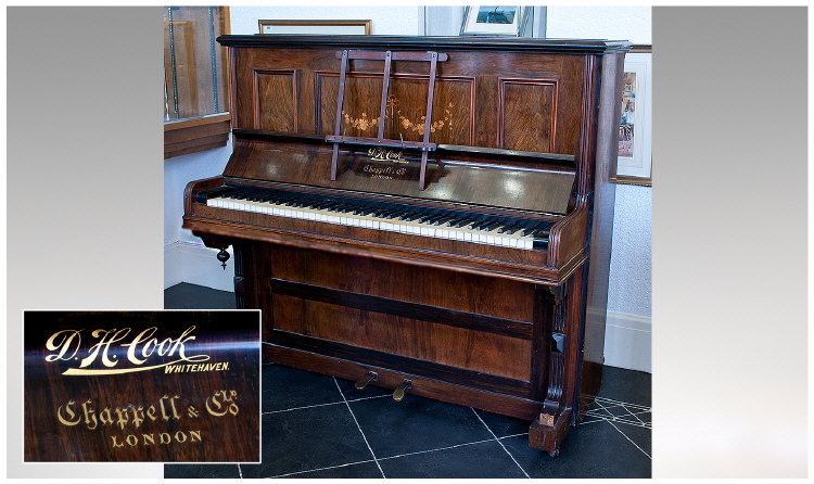 Chappel & Co 19th Century Upright Piano, Burr Walnut Case With Inlaid Front. Serial No.35720. c.