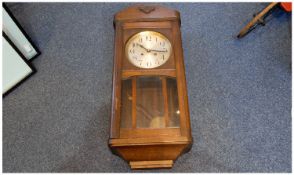 Oak 1920`s Wall Clock, silvered dial. 29 inches in height.