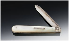 Victorian Silver Bladed Fruit Knife, With Mother Of Pearl Handle, Fully Hallmarked For Sheffield U