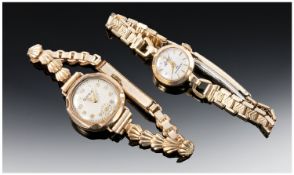 Ladies 1930`s and 1950`s 9ct Gold Cased Wrist Watches (2) in total. Each with gold plated