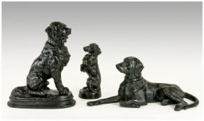 Three Cast Painted Black Figures Of Dogs. Tallest Height 6½ Inches. c1987