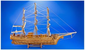 WITHDRAWN Large Matchstick Model of an 18th Century Sailing Ship, probably made during the 1960`s by