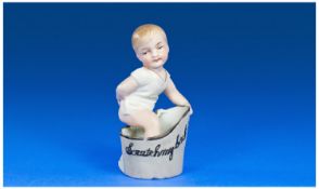 Early 20th Century Bisque Novelty Figure `Boy In Bath` scratch my back. 5 1/8`` in height.