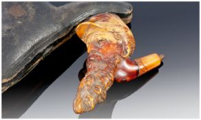 Meerschaum Pipe In The Form Of A Bearded Man Wearing A Cap, Looks To Be American Civil War, Fitted