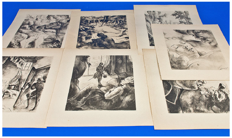 Collection of Seven Erotic French Prints, signed and dated 1931.