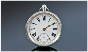 A George V Silver Key Wind Open Face Pocket Watch, the white dial with black Roman numerals,