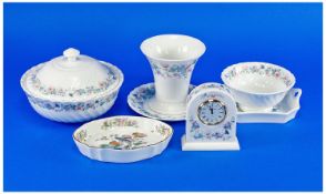 Collection Wedgwood Angela, including Dressing table clock, trinket dish, tray, and other items,