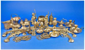 Collection of 30+ Brass Ornaments, including, windmill, large brass boot, 4old brass wall hangings