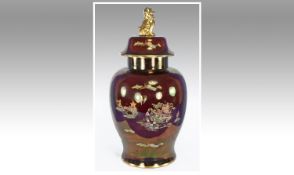 Carlton Ware Fine Lustre Ware Large Lidded Temple Vase ` Mikado ` Pattern. Stands 19.25 Inches