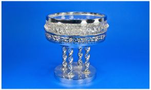 Mid 20th Century Glass and Chrome Centre Piece, in the form of a bowl on stand.