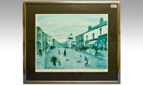 Tom Dodson Pencil Signed Coloured Print `Street Scene` 13 x 16 inches, mounted and framed behind