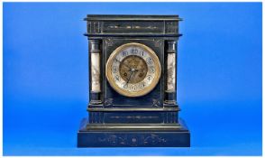 English Late 19th Century Black Marble Mantel Clock. 8 day striking movement, strikes on a bell.