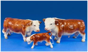 Hereford Ceramic Family Bull, Cow & Calf Figures, 3 in total. All in excellent condition