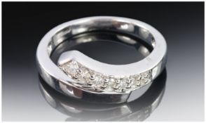 9ct White Gold Diamond Set Dress Ring, Set With Seven Round Brilliant Cut Diamonds On A Twist, Fully