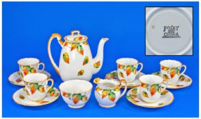Foley China Coffee Set Pattern 903 Orange, Yellow And Green Leaves With Orange Trim, Comprising