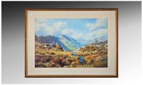 `Picnic At Buttermere,` Framed Coloured Print by Rex Preston. 31 by 23 inches (inc frame), Gilt