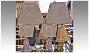 Large Pair of Blue Ceramic Table Lamps with pleated shades and Art Deco style bases, pair of table