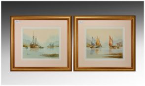 Pair of Modern Framed Boating Scene Prints. 17 by 15 inches.