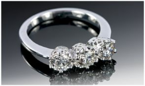 18ct White Gold Three Stone Diamond Ring, Set With Three Round Modern Brilliant Cut Diamonds,
