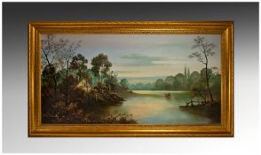 Wendy Reeves Large Framed Lakeland Landscape Oil on Canvas. Signed lower right. Gilt frame. 40 by 20