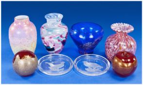 Collection of Small Decorative Glass Items comprising pair of Val St Lambert pin dishes with