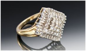 18ct Gold Diamond Cluster Ring, Set With Round And Baguette Cut  Diamonds, Fully Hallmarked,