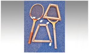 Two Tennis Rackets, probably mid 20th century, both stamped `WA. Walkden, Blackburn`, together