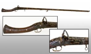 19thC Eastern Military Flintlock Rifle, Brass Mounts, Looks To Have Tower Proof Marks, Overall
