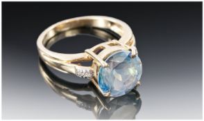 9ct Gold Gemset Ring, Set Between Diamond Set Shoulders, Fully Hallmarked, Ring Size N.