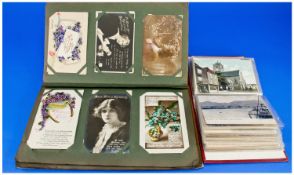 Two Post Card Albums Containing A Quantity Of Cards, To Include Portrait, Topographical, Silks,
