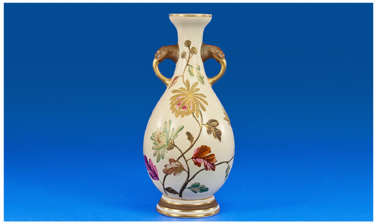 Wedgwood Portland 19th Century Handpainted Elephant Handle Blush Ivory With Floral Decoration