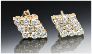 Pair Of 18ct Gold Diamond Earrings, Lozenge Shaped Each Set With Nine Round Modern Brilliant Cut