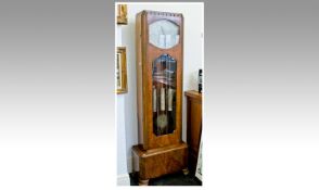 1930`s  Art Deco Walnut Longcase Grandfather Clock. With a Britain Westminster Chime movement by