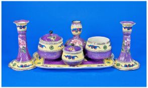 Art Deco Bishop & Stonier 7 Piece Ladies Dressing Table Set, Circa 1920`s. Bright and lively