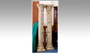 Pair of Shelf Stands, painted cream, in the form of Classical columns, acanthus captials and