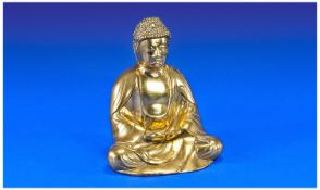 A Fine Brass 19th Century Chinese Seated Buddah Figure with hands interlocked. Highly polished