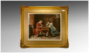 A Fine Quality Coloured Artists `Proof Impression` `Print of the chess players in 19th century