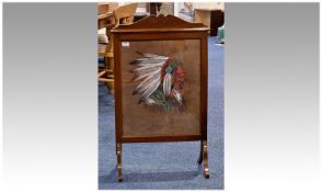 Early 20th Century Mahogany Framed Fire Screen, fitted with panel depicting image of a native