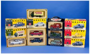 Collection of 12 boxed cars, including 9 Van Guards, in as new condition. `Designed and built in