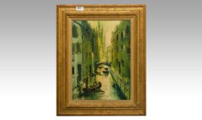 John Bampfield 1947 `Canal In Venice` oil on canvas. Signed & Framed. 11.5x15.5``